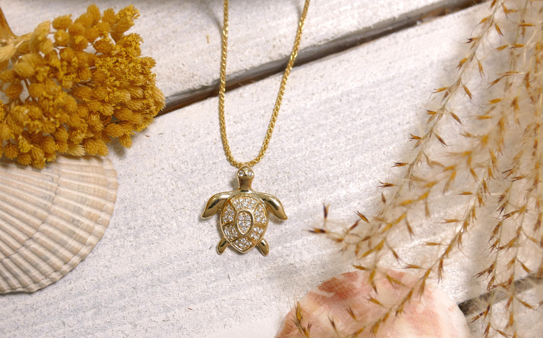 14k Yellow Gold Turtle 0.25ct Diamond Pendant