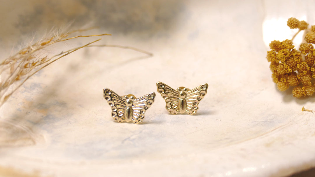 14k Yellow Gold Butterfly Stud Earrings