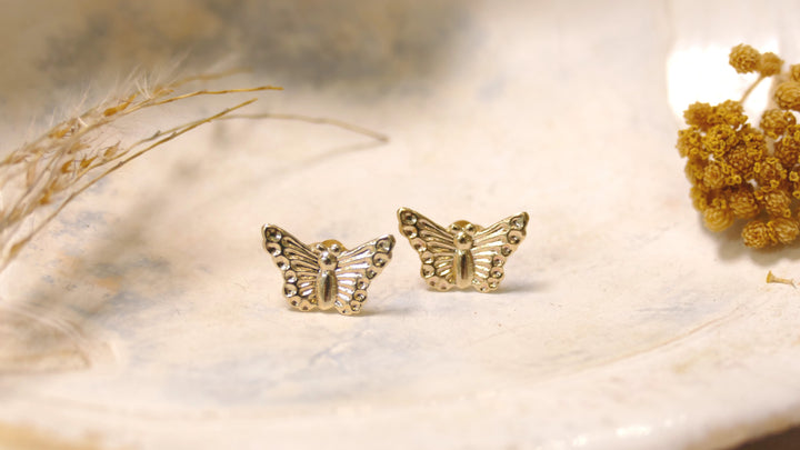 14k Yellow Gold Butterfly Stud Earrings