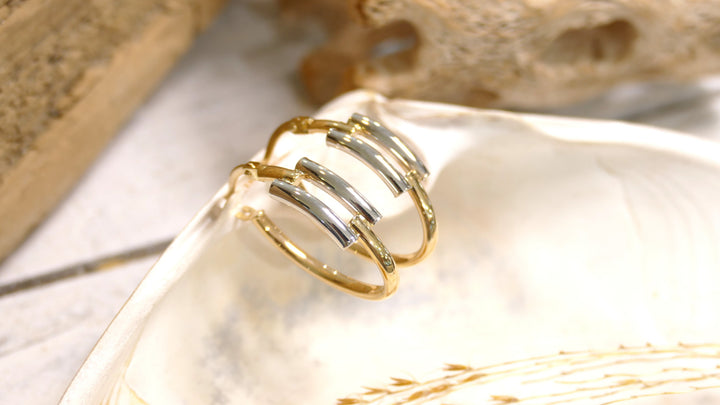 14k Two Tone Oval with Buckle Hoop Earrings
