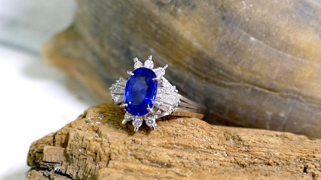 Platinum - .43 ct Diamonds - 1.77ct Oval Sapphire Ring