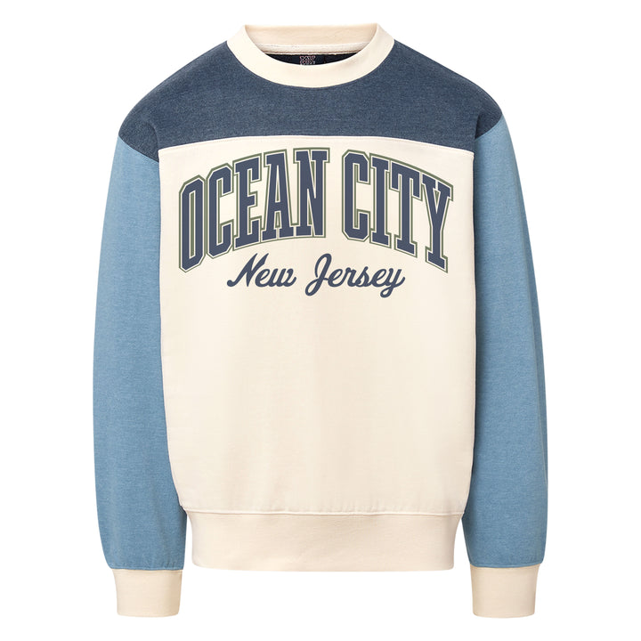 Ocean City Classics - Long Sleeve Crew Neck Color Block Navy + Light Blue Sweatshirt - Ivory