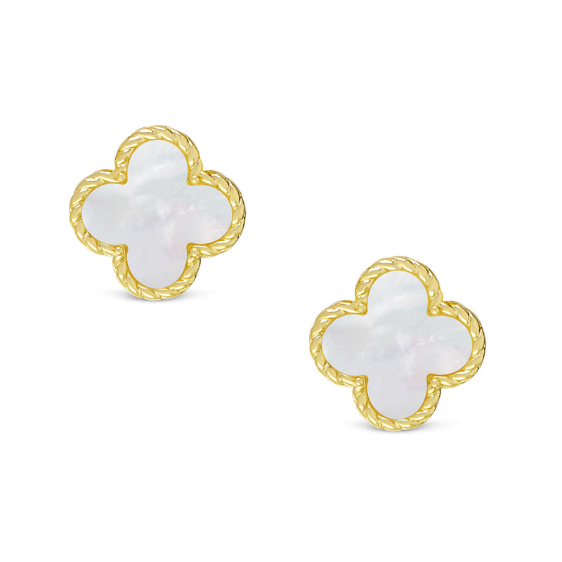 Lily Nily - Brass - 18K Gold Plated Mother of Pearl Clover Stud Earrings