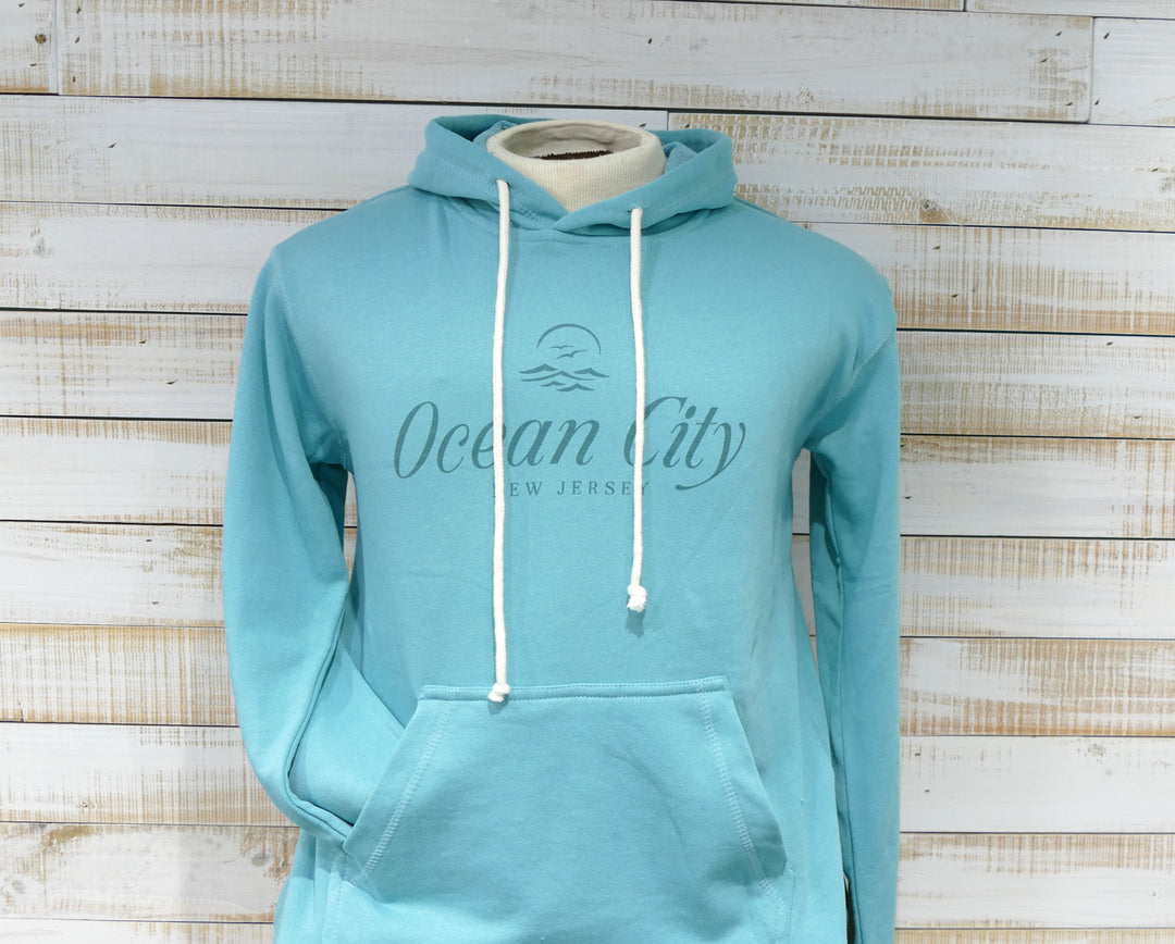 Ocean City Classics - Long Sleeve Hooded Front Pocket Sweatshirt - Capri Blue
