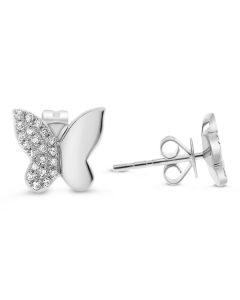 14k White Gold .10ct Diamonds Butterfly Stud Pave Earrings