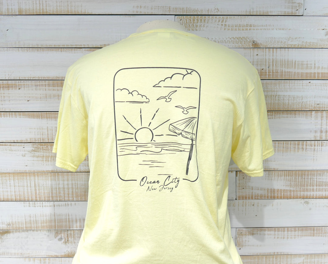 Ocean City Classics - Short Sleeve Beach Scene T-Shirt - Light Yellow