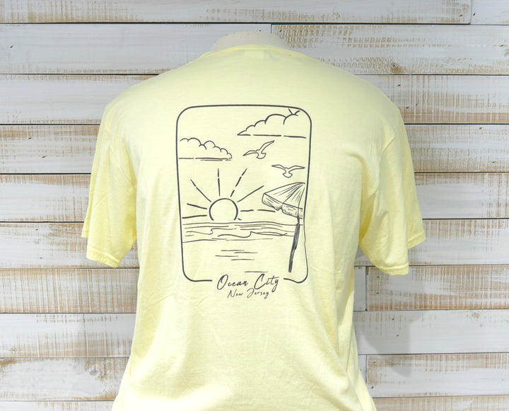 Ocean City Classics - Short Sleeve Beach Scene T-Shirt - Light Yellow