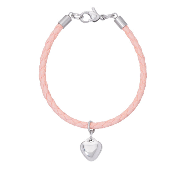 Lily Nily - Sterling Silver - Silver Pink Leather Heart 6" Dangle Bracelet