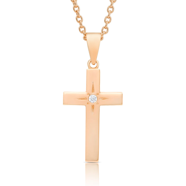 Lily Nily - Brass - Rose Gold Cubic Zirconia Cross 14-16" Necklace