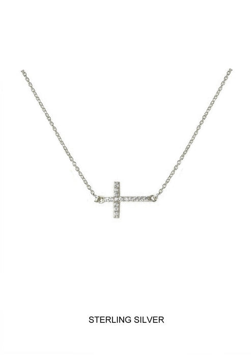 CZ SIDEWAYS CROSS SILVER 16+"