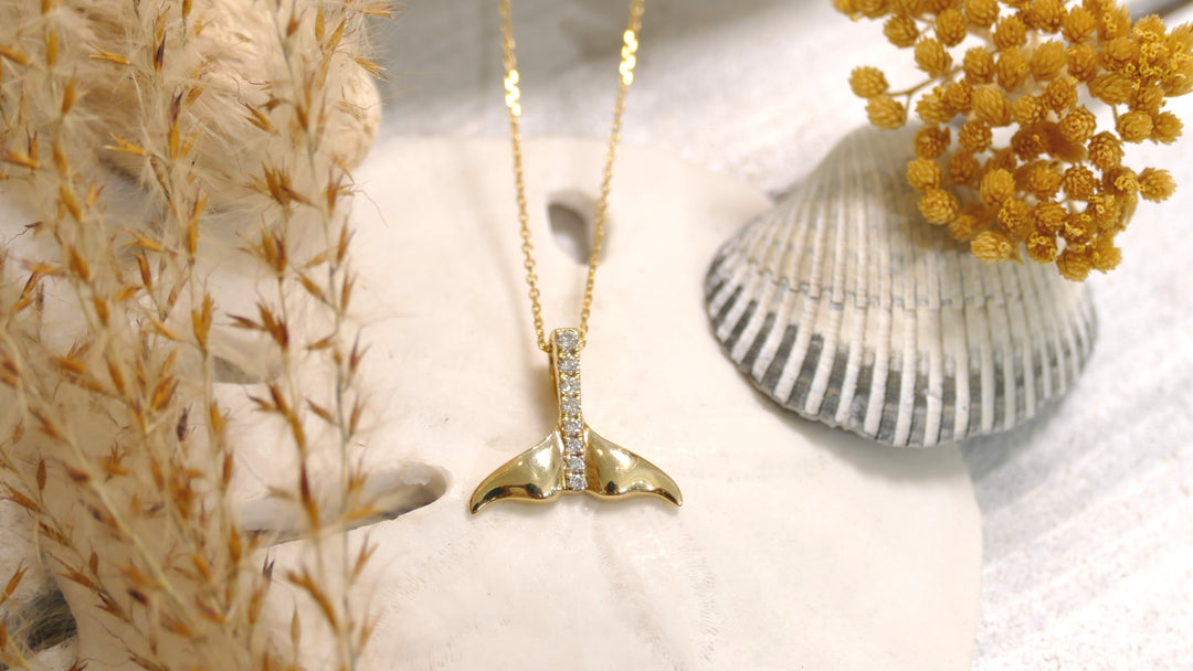 14k Yellow Gold Whale Tail .13ct Diamond Pendant
