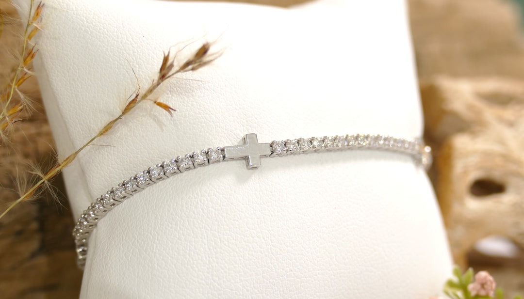 14k White Gold Cross Tennis Bracelet 1.30CT Diamond Tennis Bracelet