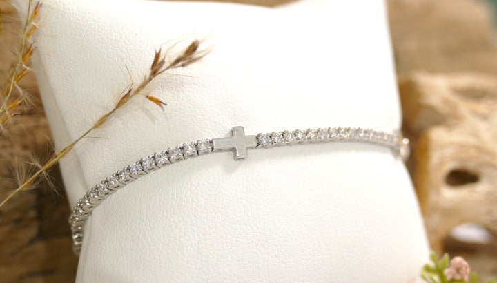 14k White Gold Cross Tennis Bracelet 1.30CT Diamond Tennis Bracelet