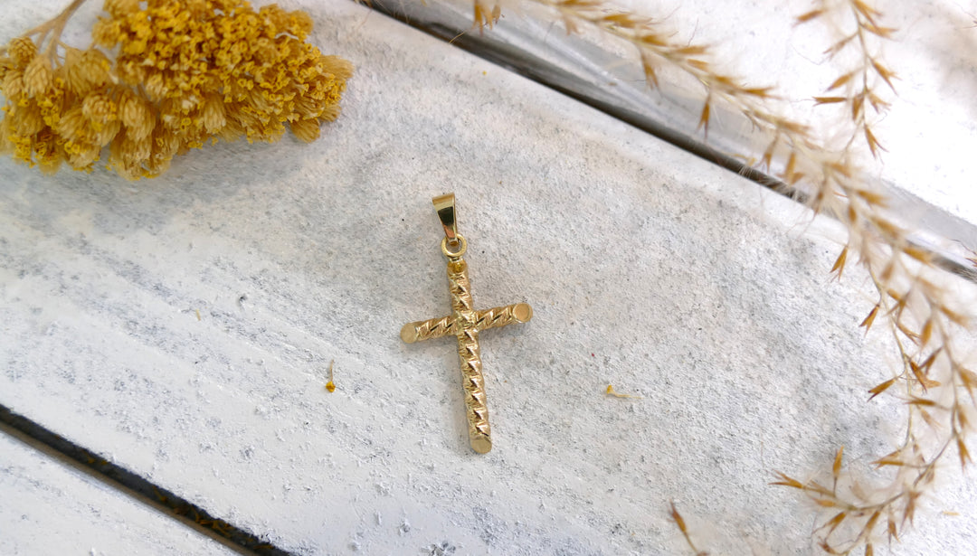 14k Yellow Gold Cross Twisted Pendant 4mm Bail (Chain not Included)