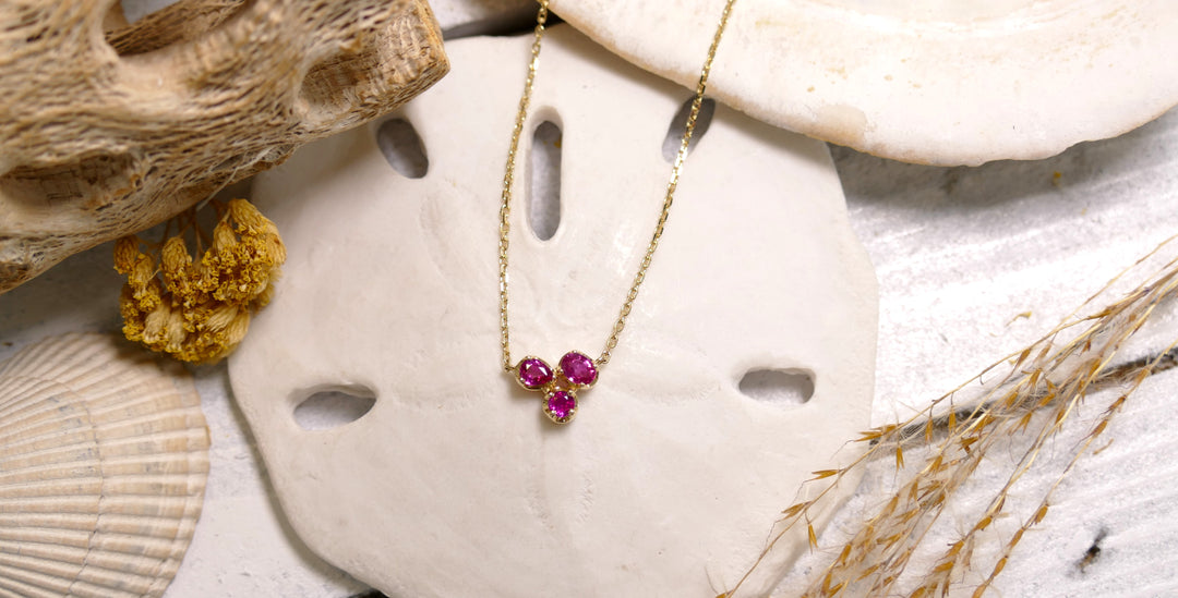 14k Yellow Gold 3 Stone Pink Sapphire Pear Necklace 18"