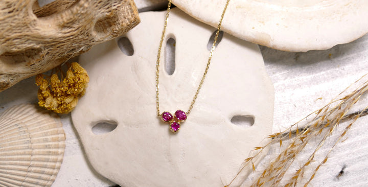 14k Yellow Gold 3 Stone Pink Sapphire Pear Necklace 18"