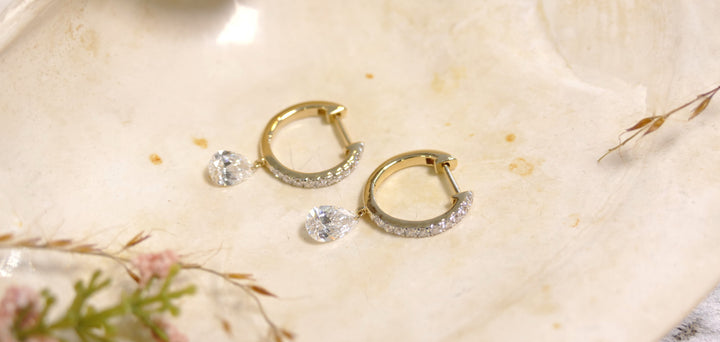 14k Yellow Gold 1 1/4 CTTW Lab Grown Diamond Pear Small Hoop Drilled Earrings
