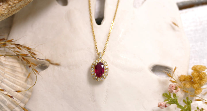 14k Yellow Gold 0.12CT Ruby Oval Pendant 16-18"