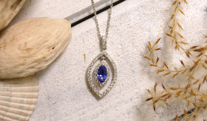 14k White Gold .58ct Sapphire Marquise Pendant