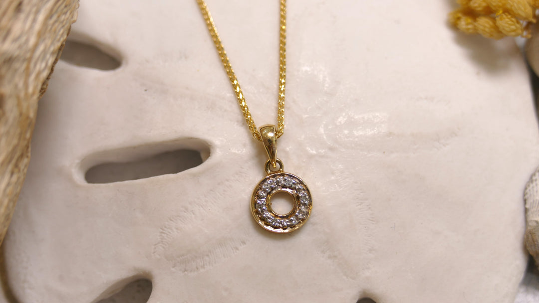 14k Yellow Gold Mini Circle 0.03ct Diamond Necklace