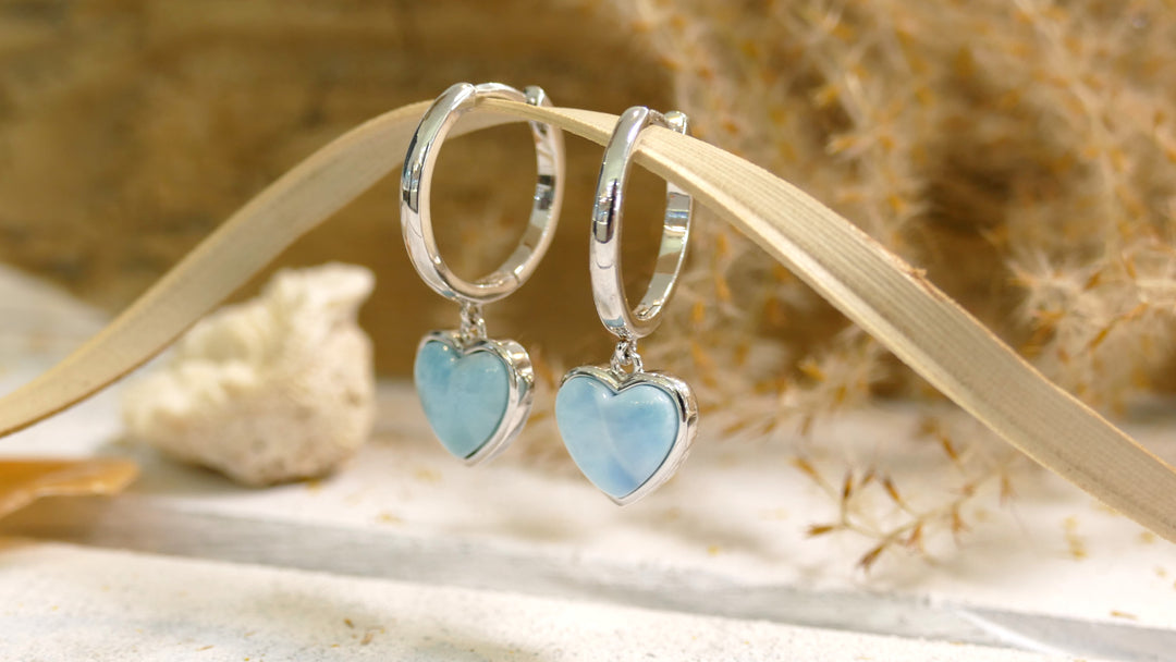 Sterling Silver Larimar Heart Dangle Earrings