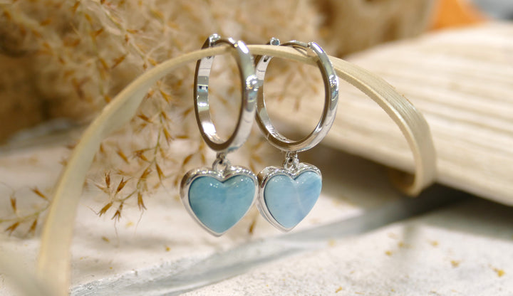 Sterling Silver Larimar Heart Dangle Earrings