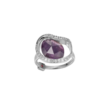 Elle - Sterling Silver - "Treasure" Doublet White Crystal & Amethyst Ring (Size 7)