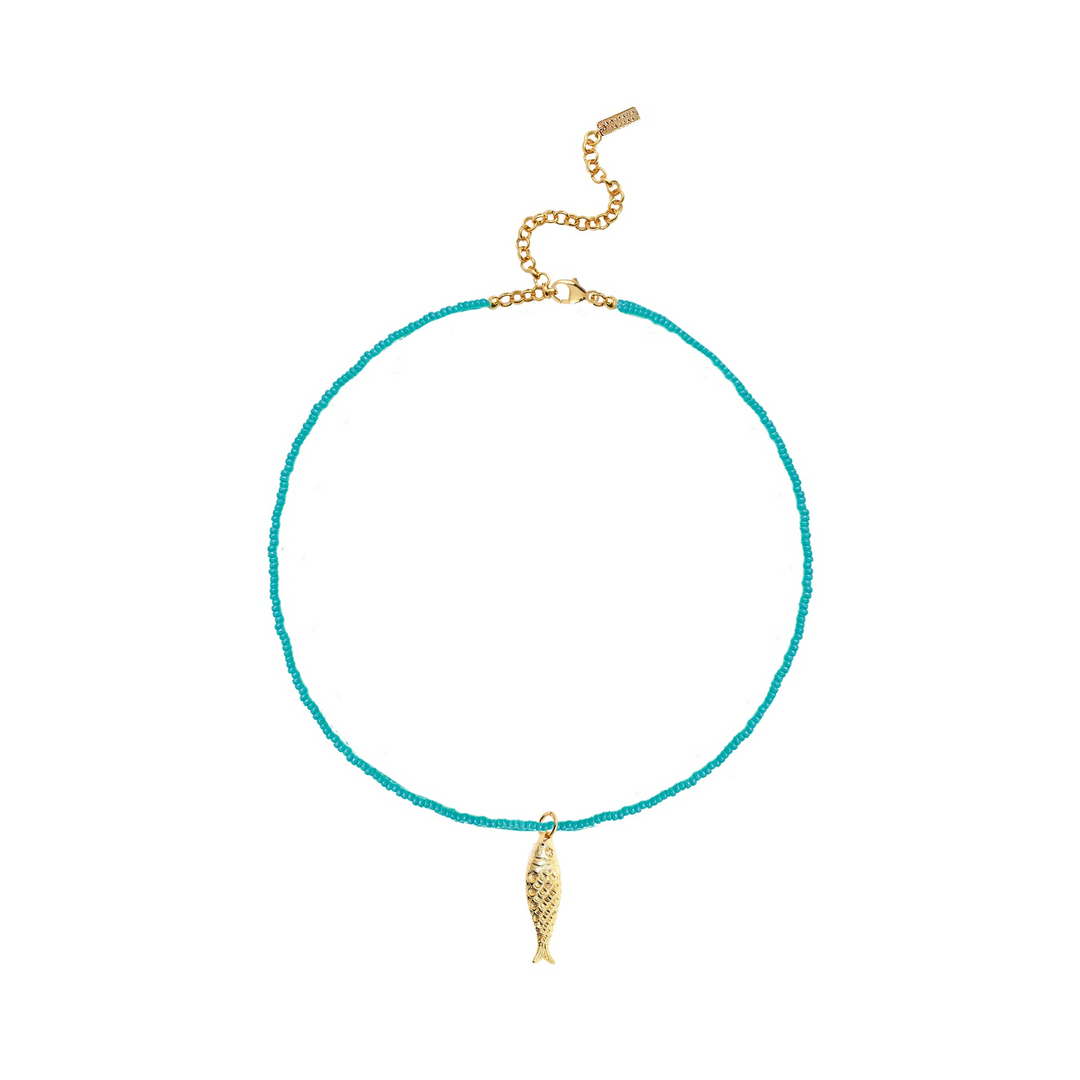LUCKY FISH CHOKER TURQOUISE CZ