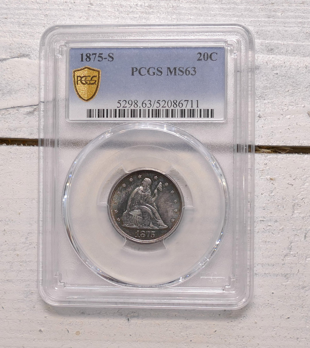 US 1875 S SEATED LIBERTY 20 CENT SILVER COIN MS 63