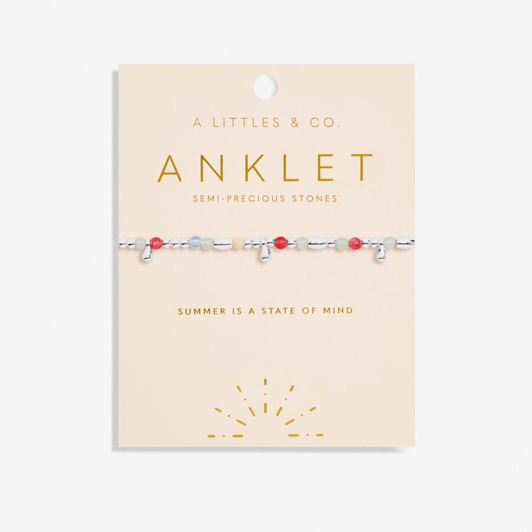 A Little & Co - Brass - Silver Plated - Summer State Of Mind - Multicolor Beaded Stretch Anklet 9 1/6"