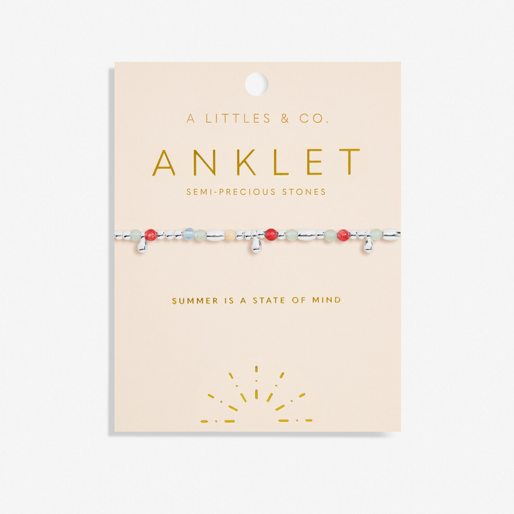 A Little & Co - Brass - Silver Plated - Summer State Of Mind - Multicolor Beaded Stretch Anklet 9 1/6"
