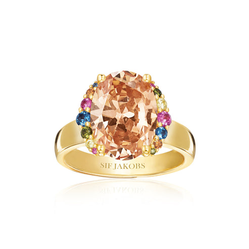 Sif Jakobs - Sterling Silver - 18K Gold Plated "Ellisse Grande" Multicolored Cubic Zirconia Ring (Size 6.5 / 54)