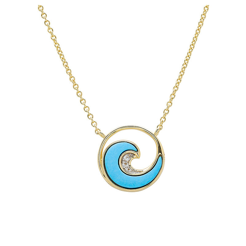 Ocean - Sterling Silver - Gold Vermeil Crystal Turquoise Wave Necklace