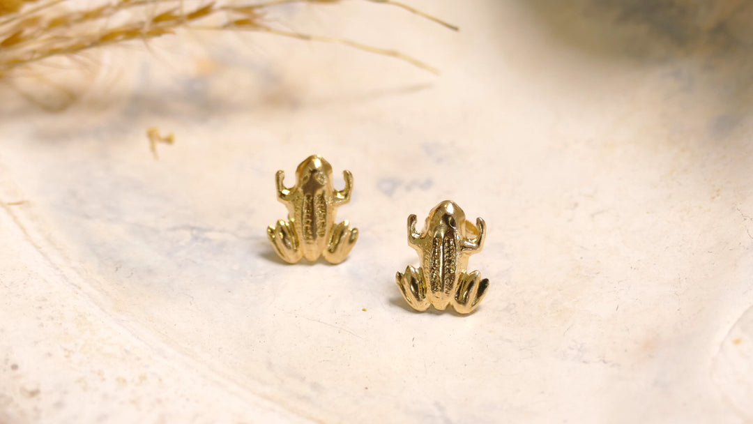 14k Yellow Gold Frog Stud Earrings