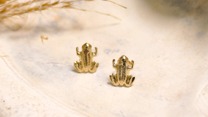 14k Yellow Gold Frog Stud Earrings