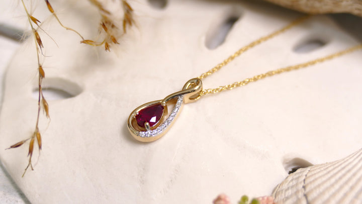 14k Yellow Gold 0.05CT Ruby Pear Pendant 18"