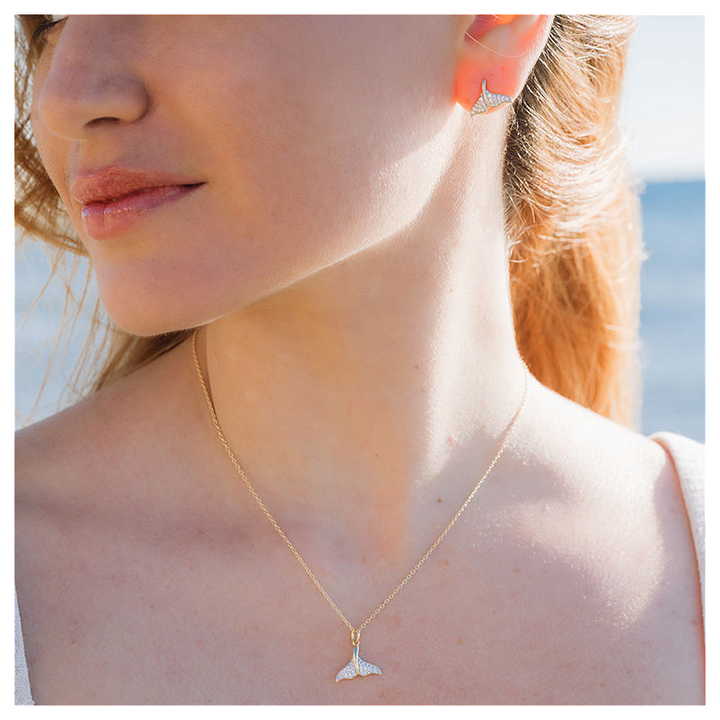 Ocean - - Gold Vermeil White Sapphire Whale Tail Necklace