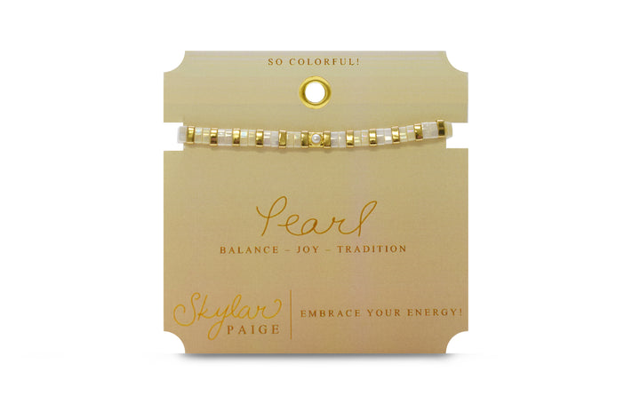 Skylar Paige Tila Bead Gold Morse Code Pearl Stretch Bracelet