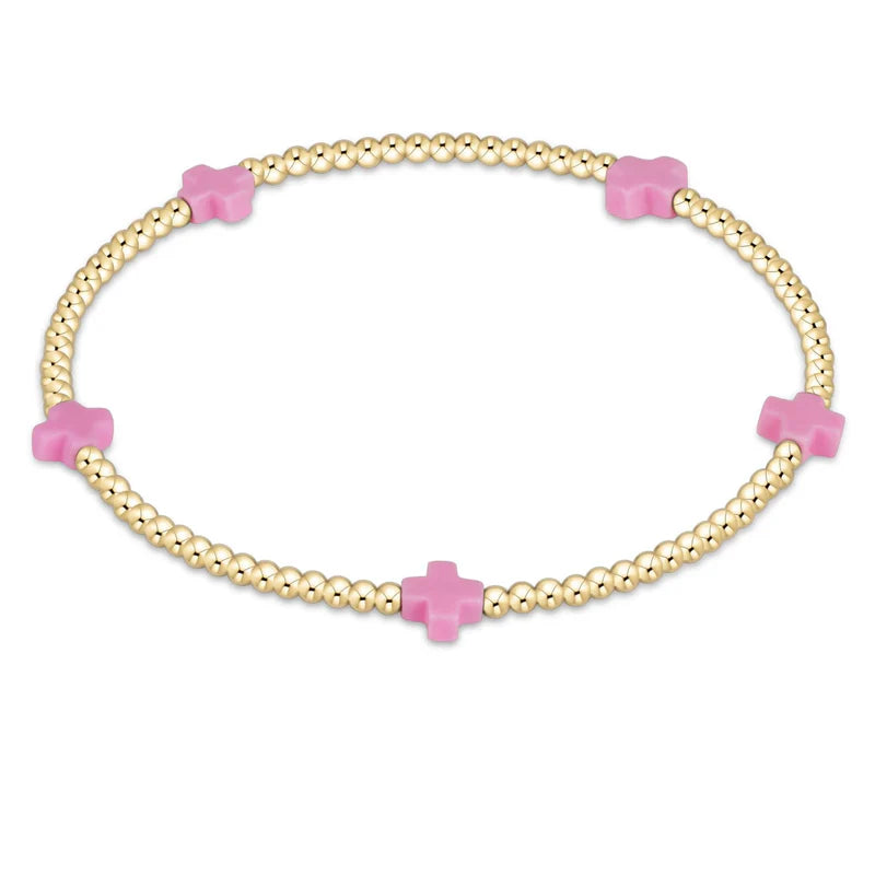 enewton - Beaded Bracelet Signature Cross - Bright Pink - Gold-Filled Bracelet (E-Girl 5.5")