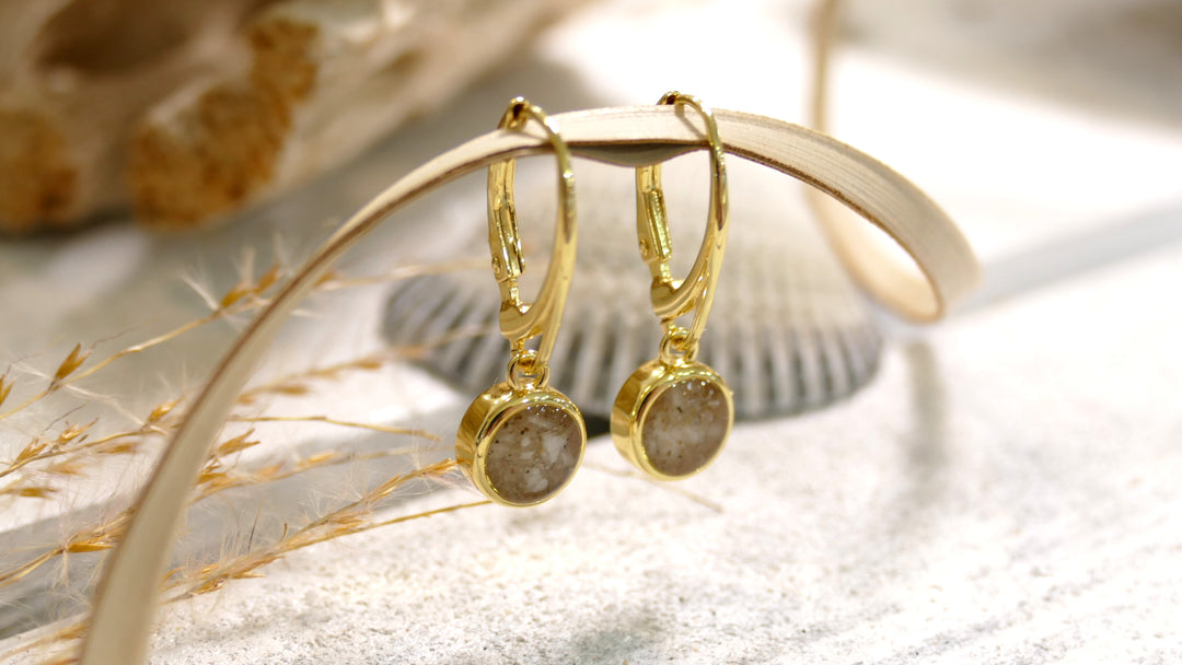 Dune - - Gold Vermeil Sand Jewel Round Ocean City Beach Sand Lever Back Earrings