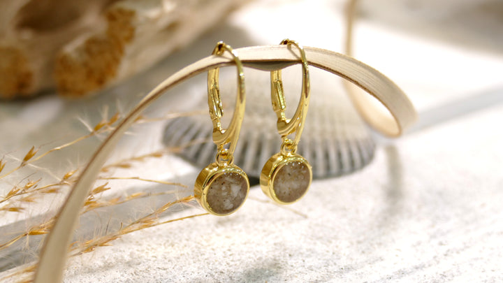 Dune - - Gold Vermeil Sand Jewel Round Ocean City Beach Sand Lever Back Earrings