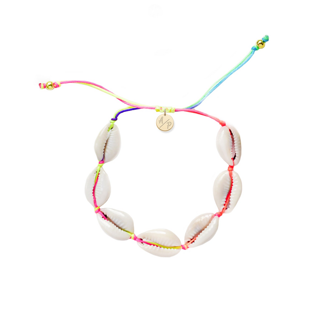 Adriana Pappas - - 14K Gold Filled - Mermaid Color Cord - Chain Shell Bracelet - Adjustable