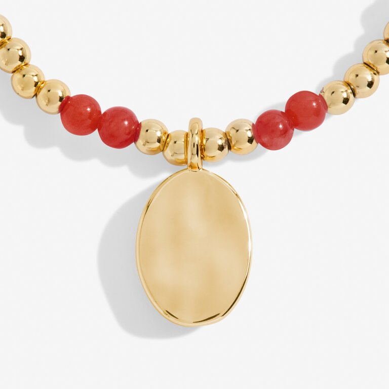 A Little & Co - Brass - Gold - January Birthstone - Garnet Beaded Stretch Bracelet 6 7/8"