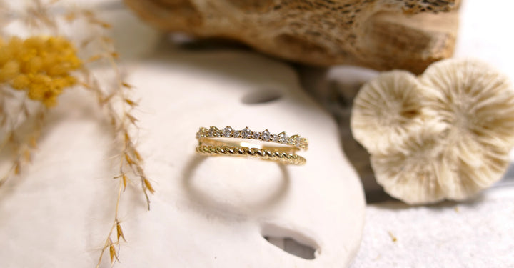 14K Yellow Gold 0.22ct Natural Diamond Double Band Ring (Size 5.5)