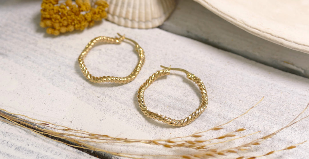 14k Yellow Gold Twist Hoop Earrings