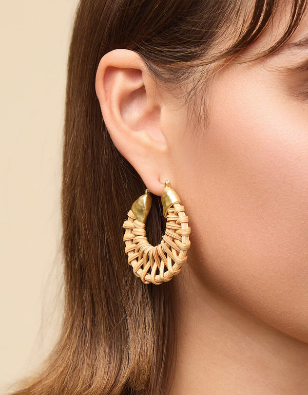 Wicker Hoop Earrings Natural