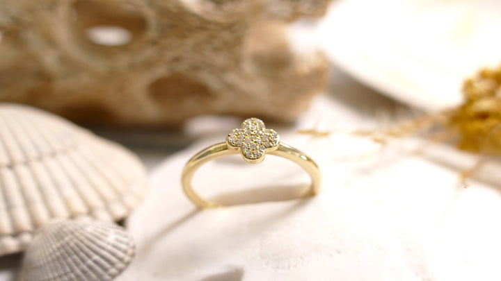14K Yellow Gold 0.08CT Natural Diamond Cluster Ring (Szie 6.5)
