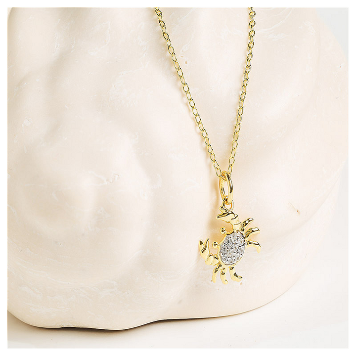Ocean - - Gold Vermeil White Sapphire Crab Necklace