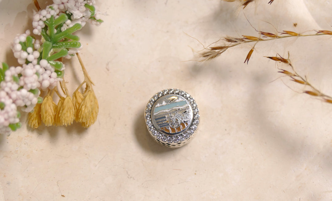 Pandora - Bike and Bench on the Boardwalk Sterling Silver OCNJ Button Charm Custom