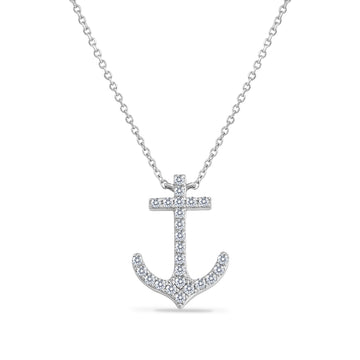 14k - White Gold .25ct Natural Diamond Anchor Necklace (Length 18")